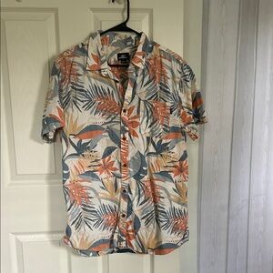 O'Neill Short Sleeve Tropical Leaf Print Shirt - Cream, Orange, Blue